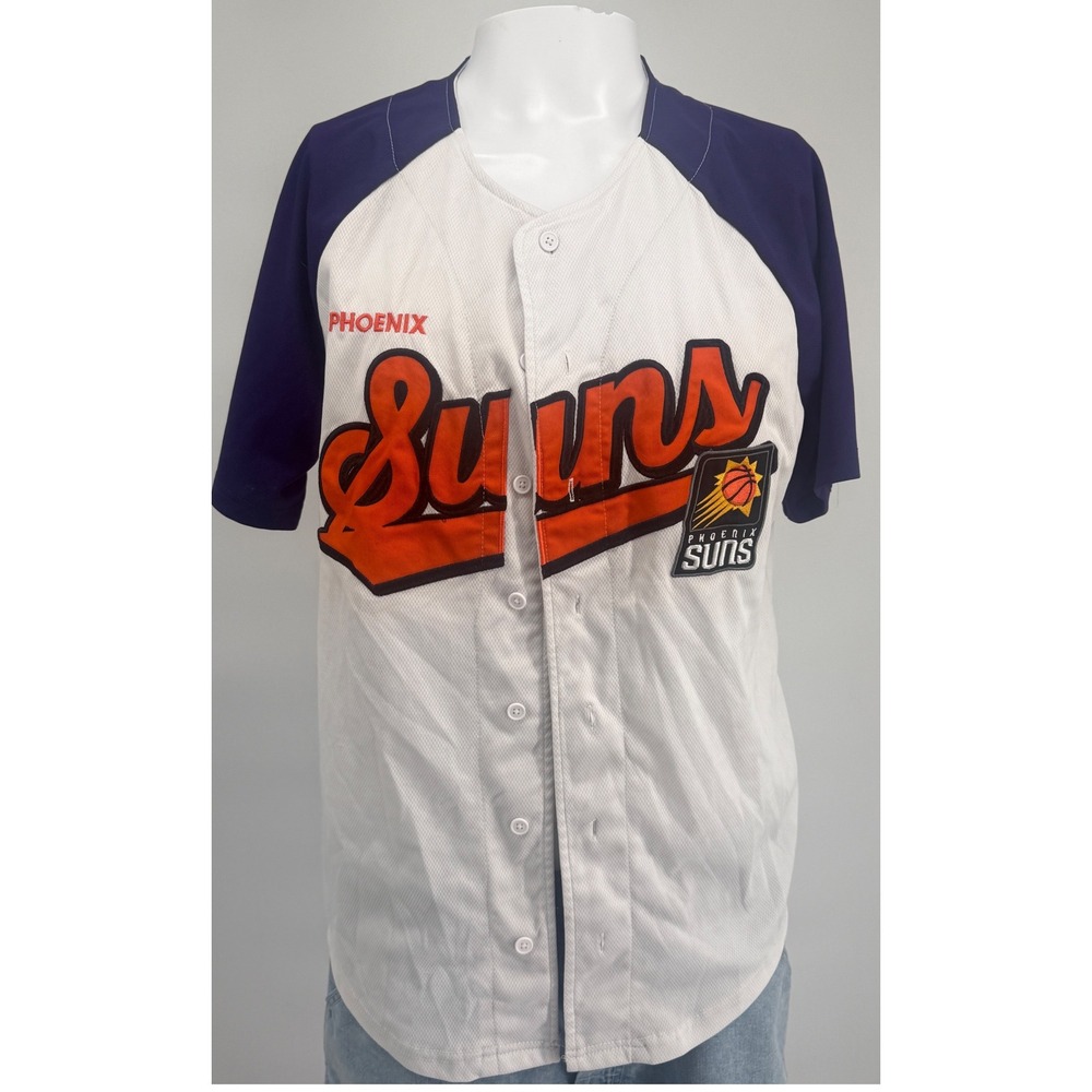 NBA Phoenix Suns Baseball Jersey Button Up White Purple Orange Mesh Mens Large